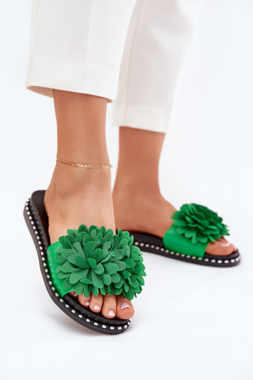 Moteriškos šlepetės Ozdobione su gėlių motyvaisami žalios spalvos Cellanen