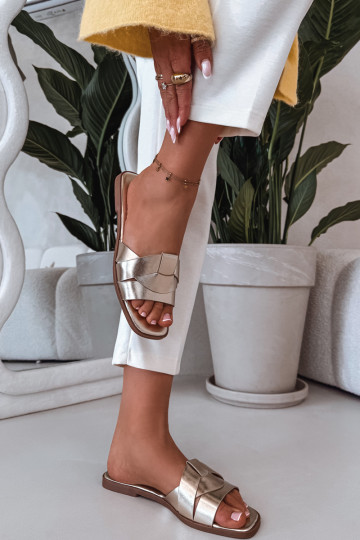 Šlepetės Moteriškas butas su juostelėmis aukso spalvos Tai turirissae