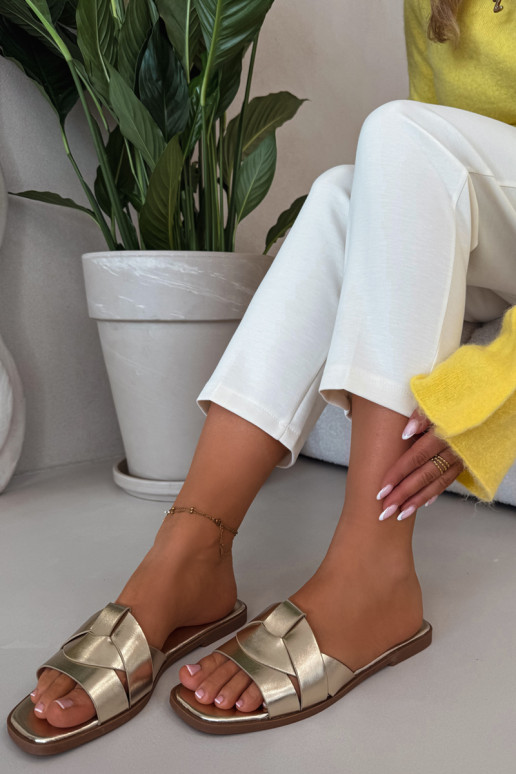 Šlepetės Moteriškas butas su juostelėmis aukso spalvos Tai turirissae