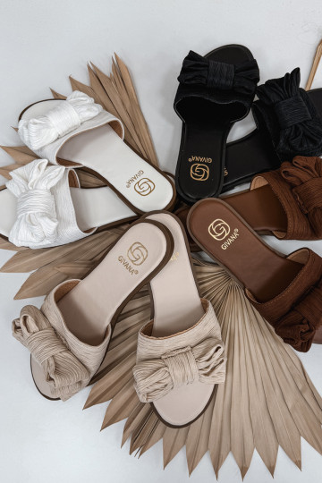 Moteriškos šlepetės su plačiais kulniukais su kaspinais smėlio spalvos Amivelle 2