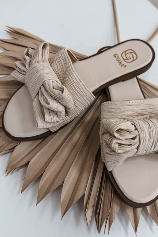 Moteriškos šlepetės su plačiais kulniukais su kaspinais smėlio spalvos Amivelle