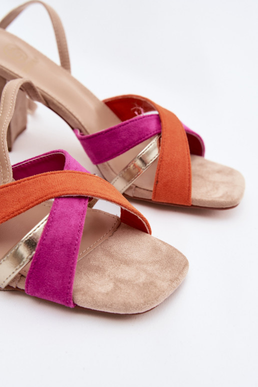 Moteriškos aukštakulnės basutės su juostelėmis iš eko zomšosoĮe smėlio spalvos Karilora