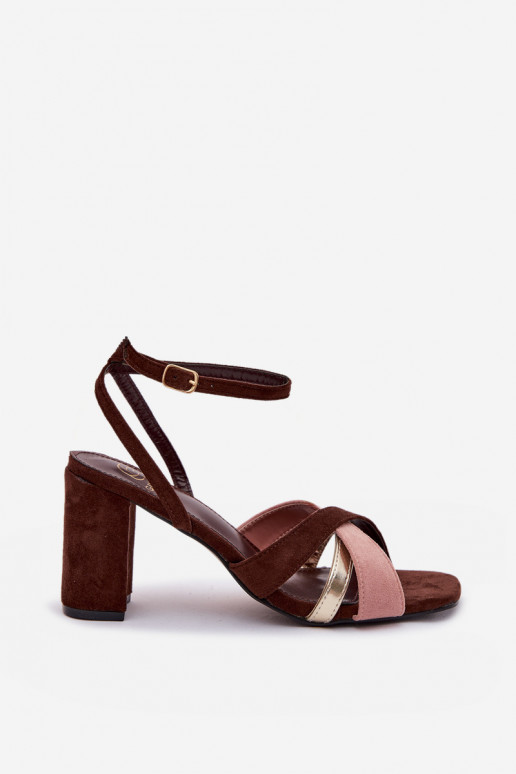 Moteriškos aukštakulnės basutės su juostelėmis iš eko zomšosoĮe CzekoladoĮe Karilora