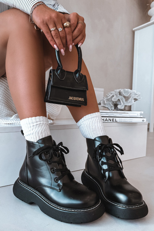 pašiltinti Moteriški aulinukai su platforma su raišteliais juodos spalvos Harmine