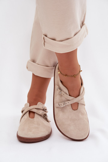 Oda iš zomšos batai Barefoot Moteriškas su juostelėmis Zazoo N1271 dramblio kaulo spalvos 2