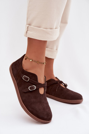 Oda iš zomšos batai Barefoot Moteriškas su juostelėmis Zazoo N1271 CzekoladoĮe 2