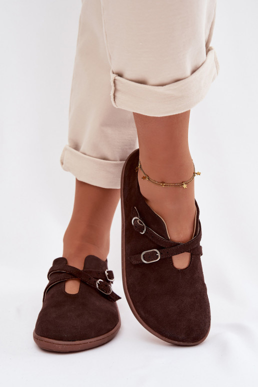 Oda iš zomšos batai Barefoot Moteriškas su juostelėmis Zazoo N1271 CzekoladoĮe