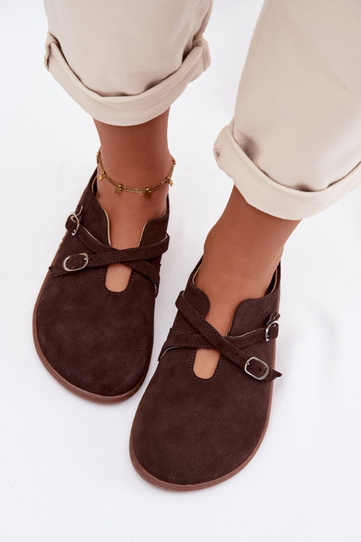 Oda iš zomšos batai Barefoot Moteriškas su juostelėmis Zazoo N1271 CzekoladoĮe