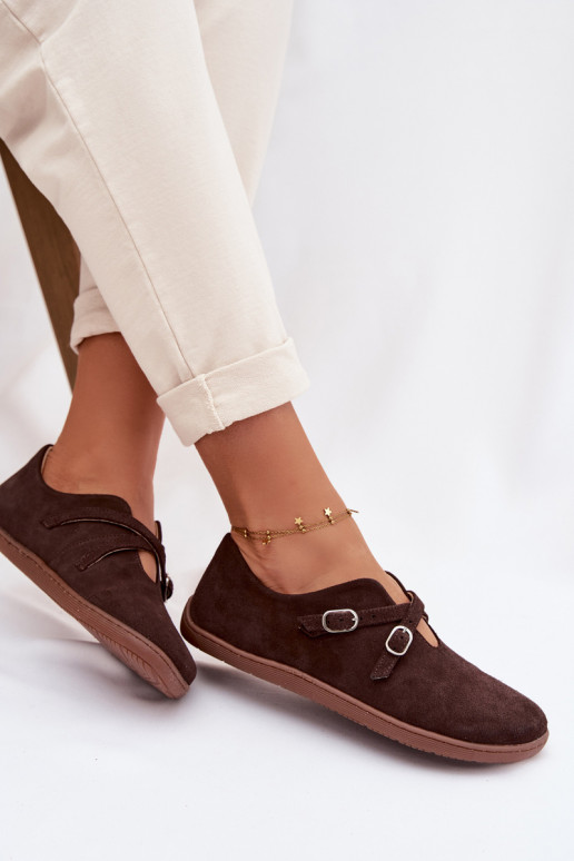 Oda iš zomšos batai Barefoot Moteriškas su juostelėmis Zazoo N1271 CzekoladoĮe