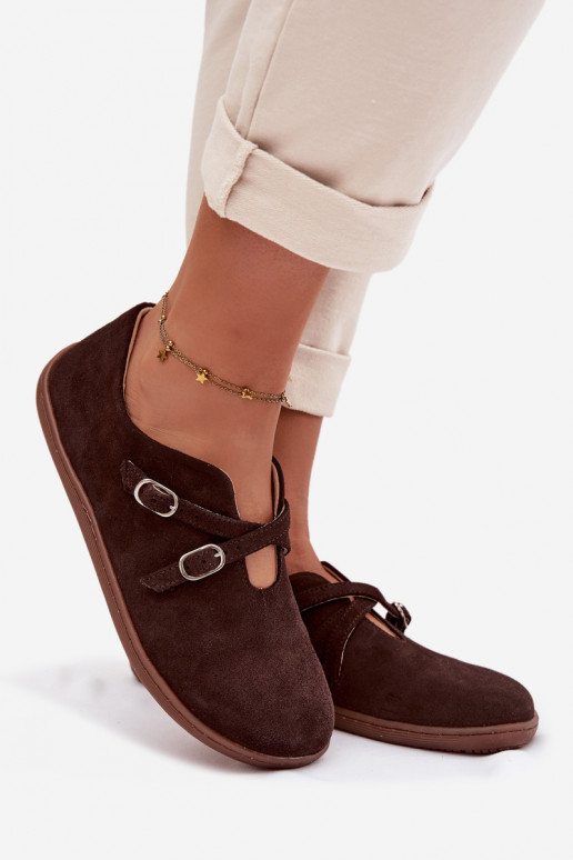 Oda iš zomšos batai Barefoot Moteriškas su juostelėmis Zazoo N1271 CzekoladoĮe