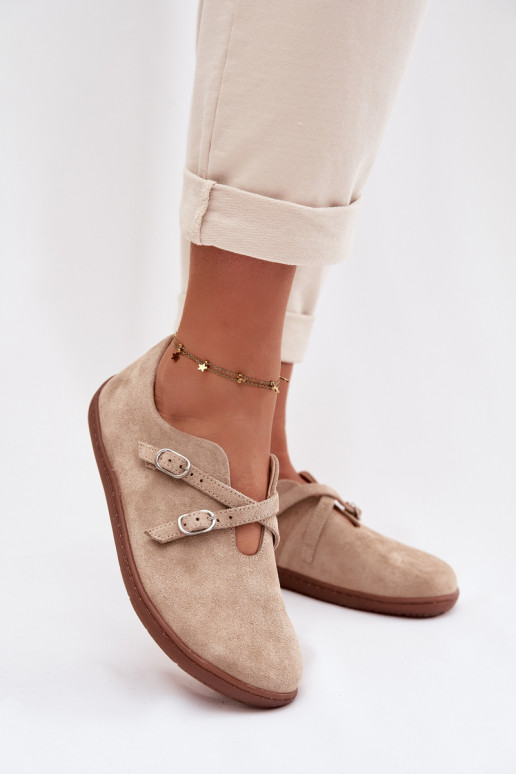 Oda iš zomšos batai Barefoot Moteriškas su juostelėmis Zazoo N1271 smėlio spalvos