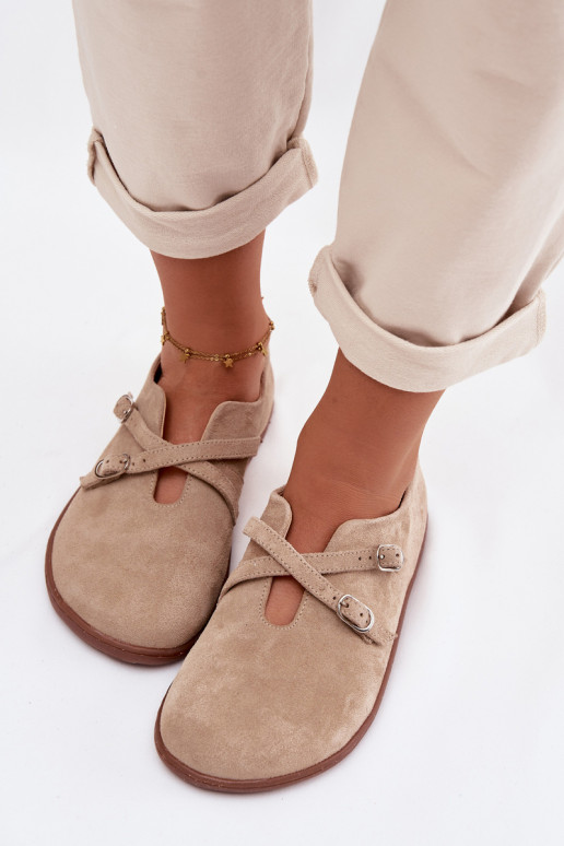 Oda iš zomšos batai Barefoot Moteriškas su juostelėmis Zazoo N1271 smėlio spalvos
