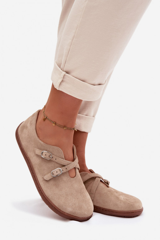 Oda iš zomšos batai Barefoot Moteriškas su juostelėmis Zazoo N1271 smėlio spalvos