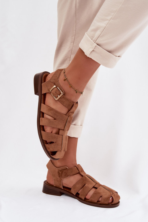 Moteriškos basutės Rzymianki su aukso spalvos sagtimis rudos spalvos Janessa