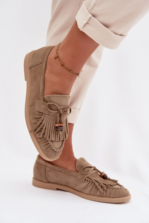 moteriški mokasinai su kutais I koralinės spalvosikami žalios spalvos Teressa