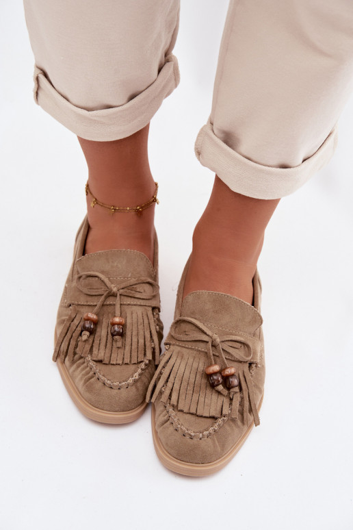 moteriški mokasinai su kutais I koralinės spalvosikami žalios spalvos Teressa