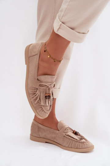 moteriški mokasinai su kutais I koralinės spalvosikami smėlio spalvos Teressa