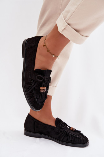 moteriški mokasinai su kutais I koralinės spalvosikami juodos spalvos Teressa