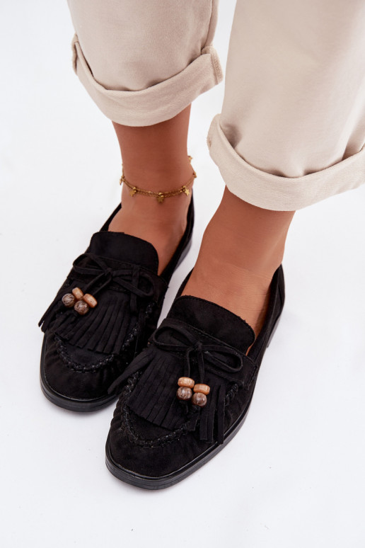 moteriški mokasinai su kutais I koralinės spalvosikami juodos spalvos Teressa