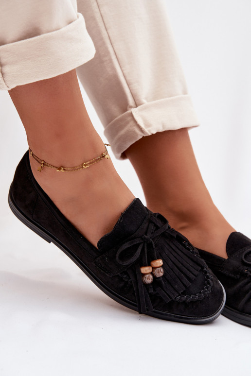 moteriški mokasinai su kutais I koralinės spalvosikami juodos spalvos Teressa