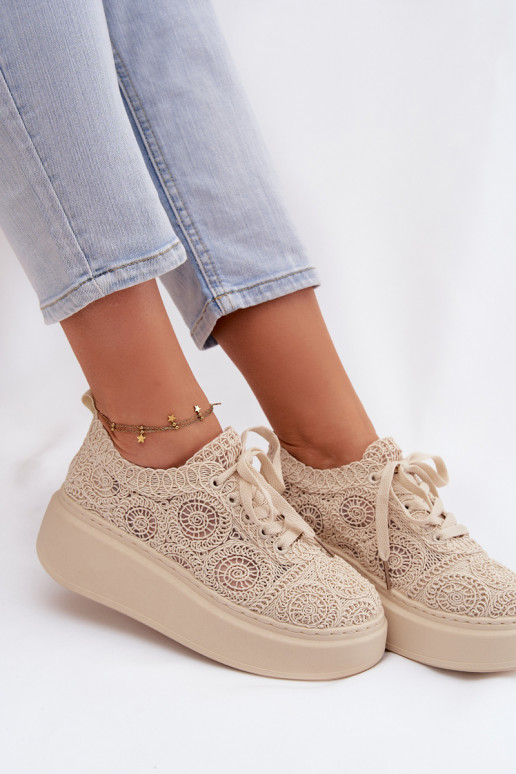 SzydełkoĮe Sportbačiai Moteriškas su platforma smėlio spalvos Evalora