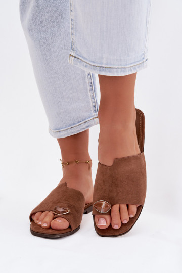 Šlepetės Moteriškas butas Su puošniais Detalem iš eko zomšosoĮe rudos spalvos Selavine 2