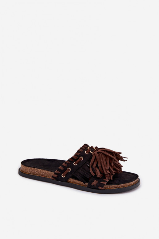 Moteriškos šlepetės su kutais juodos spalvos Glorinna