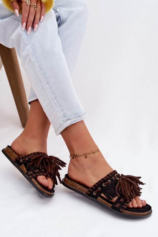 Moteriškos šlepetės su kutais juodos spalvos Glorinna