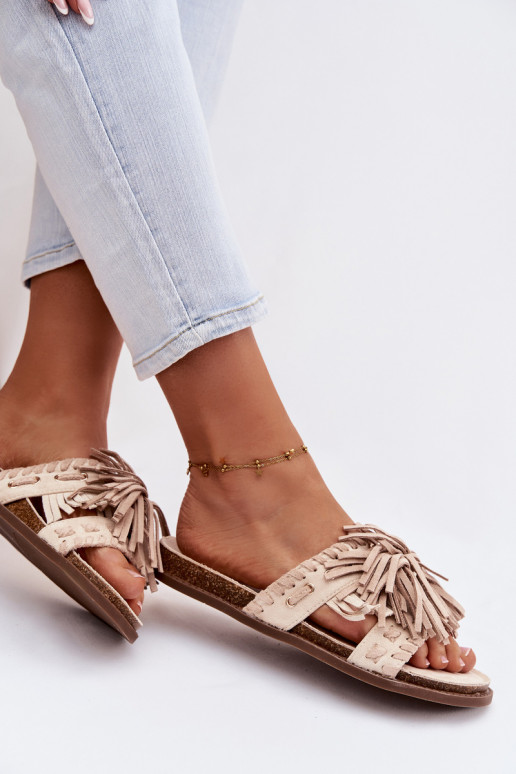 Moteriškos šlepetės su kutais smėlio spalvos Glorinna