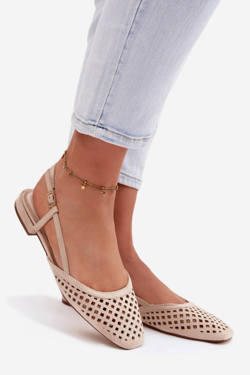 Ažūrinės balerinossuiš eko zomšosu smėlio spalvos Farivelle