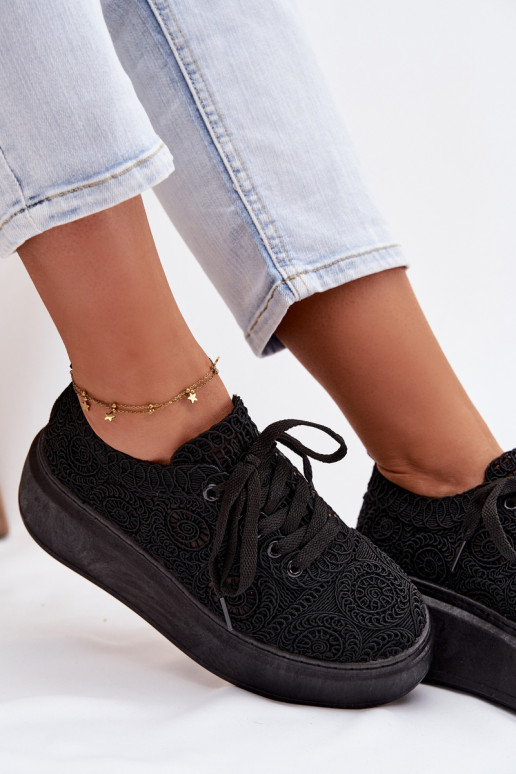 SzydełkoĮe Sportbačiai Moteriškas su platforma juodos spalvos Evalora