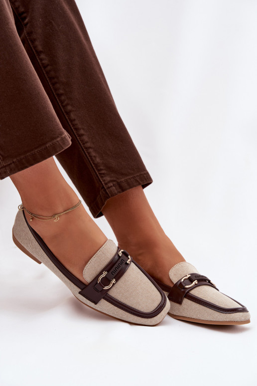 Moteriški rudai smėliniai mokasinai su puošniais elementais „Evelora"