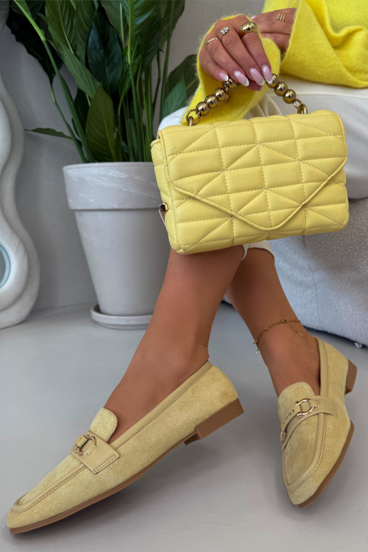 Moteriški mokasinai su puošniais elementais geltonos spalvos Evelora