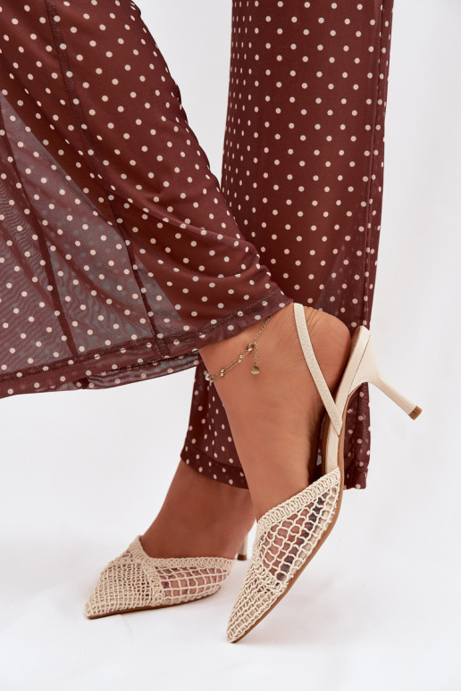 Dramblio kaulo spalvos „Hanelis" basutės su ažūro elementais ir plonais kulniukais