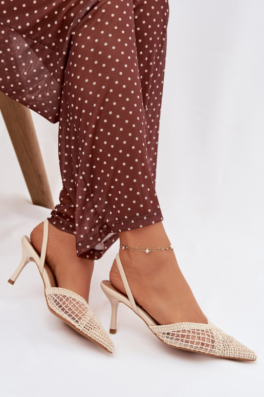 Dramblio kaulo spalvos „Hanelis" basutės su ažūro elementais ir plonais kulniukais