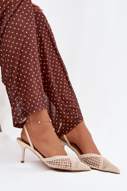 Dramblio kaulo spalvos „Hanelis" basutės su ažūro elementais ir plonais kulniukais