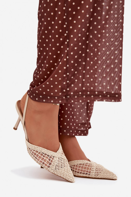 Dramblio kaulo spalvos „Hanelis" basutės su ažūro elementais ir plonais kulniukais