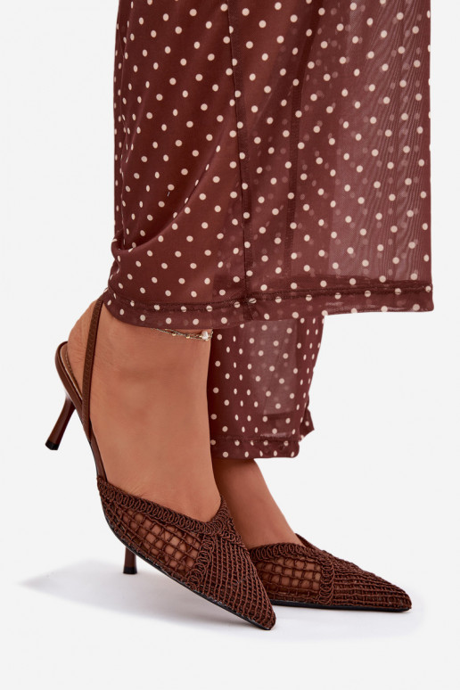 Rudos spalvos „Hanelis" basutės su ažūro elementais ir plonais kulniukais