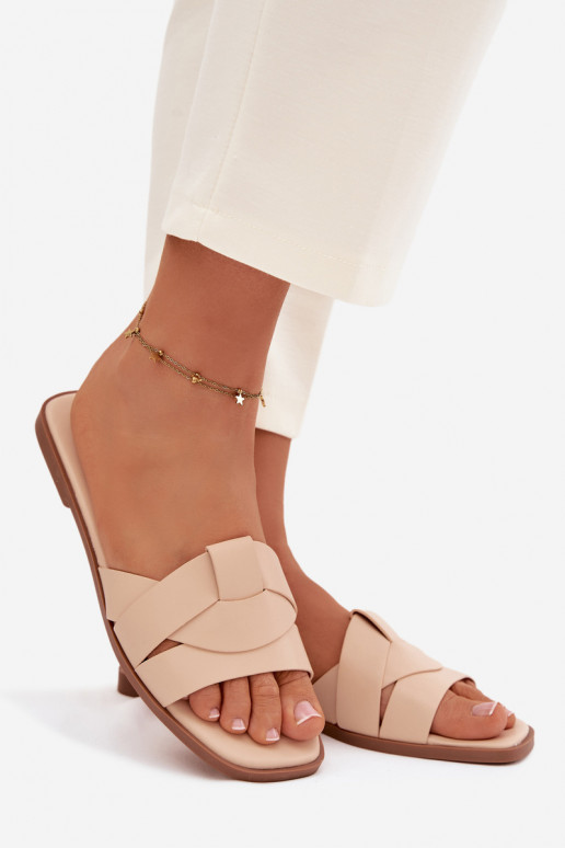 Šlepetės Moteriškas butas su juostelėmis smėlio spalvos Tai turirissae