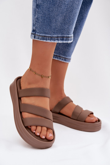  Moteriškos šlepetės su platforma su juostelėmis chaki spalvos Liorine 2