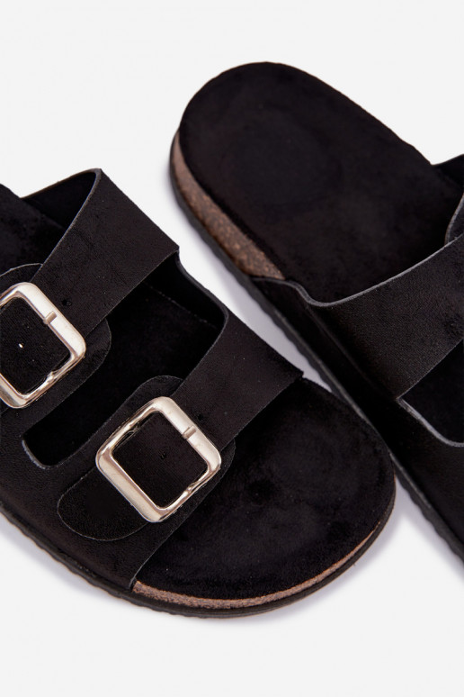 Moteriškos šlepetės su sagtimis juodos spalvos Oliena