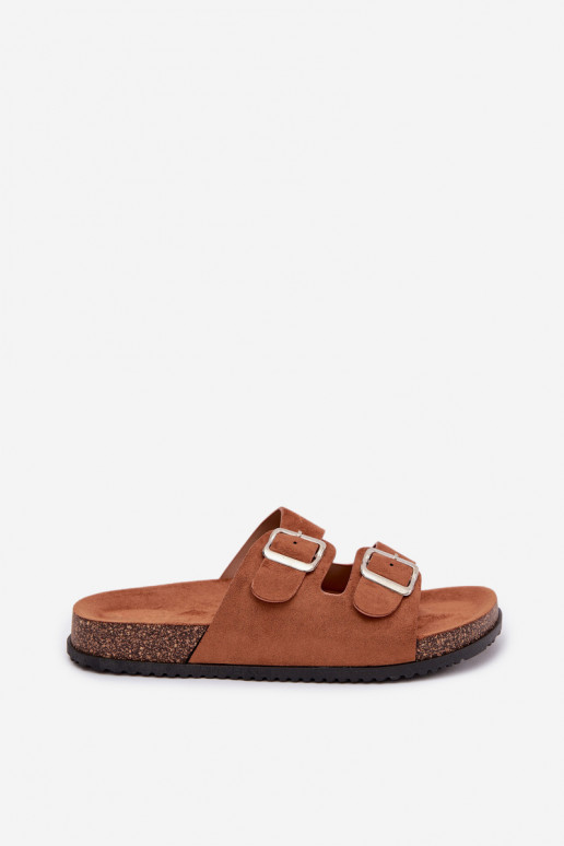 Moteriškos šlepetės su sagtimis rudos spalvos Oliena