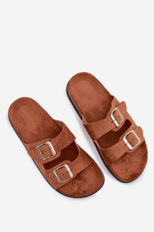 Moteriškos šlepetės su sagtimis rudos spalvos Oliena