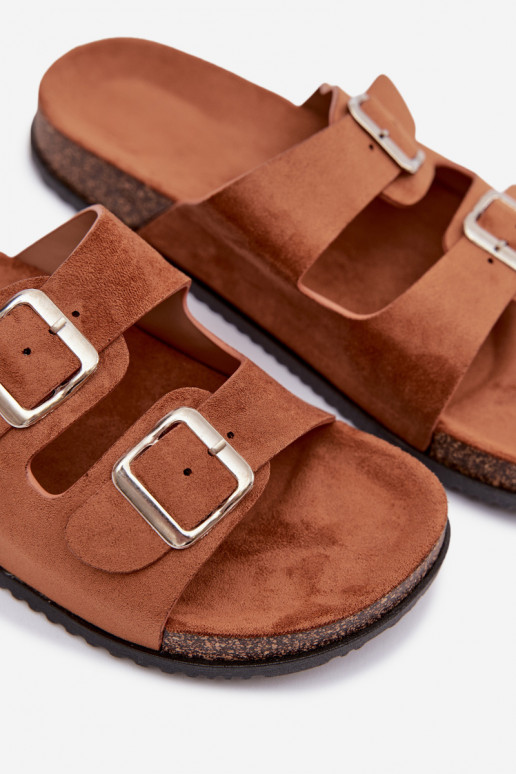 Moteriškos šlepetės su sagtimis rudos spalvos Oliena