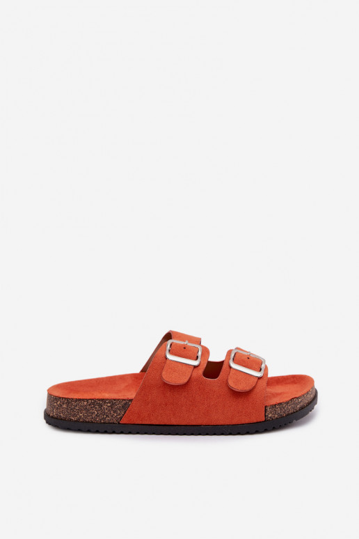 Oranžinės spalvos moteriškos šlepetės Oliena su sagtimis