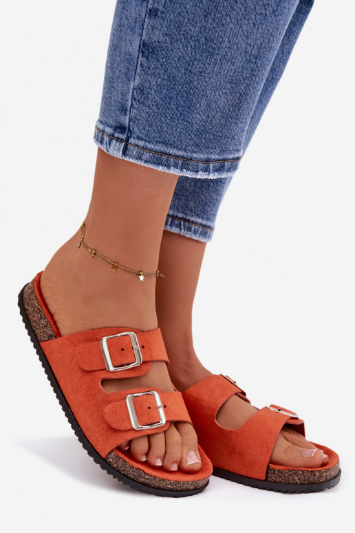 Oranžinės spalvos moteriškos šlepetės Oliena su sagtimis