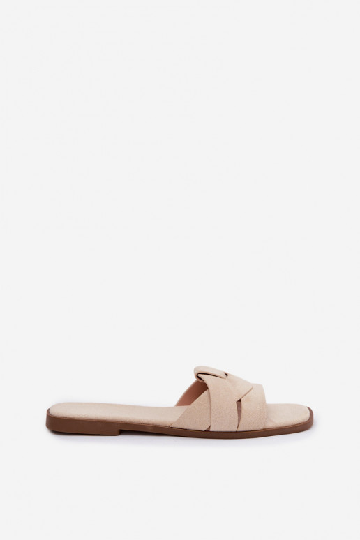 Šlepetės Moteriškas butas su juostelėmis iš eko zomšosoĮe dramblio kaulo spalvos Florane