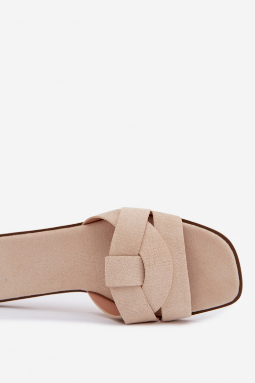 Šlepetės Moteriškas butas su juostelėmis iš eko zomšosoĮe dramblio kaulo spalvos Florane