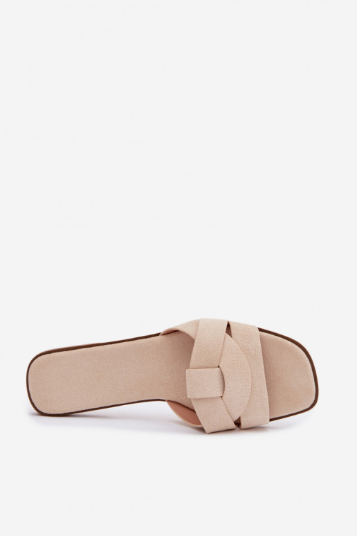 Šlepetės Moteriškas butas su juostelėmis iš eko zomšosoĮe dramblio kaulo spalvos Florane