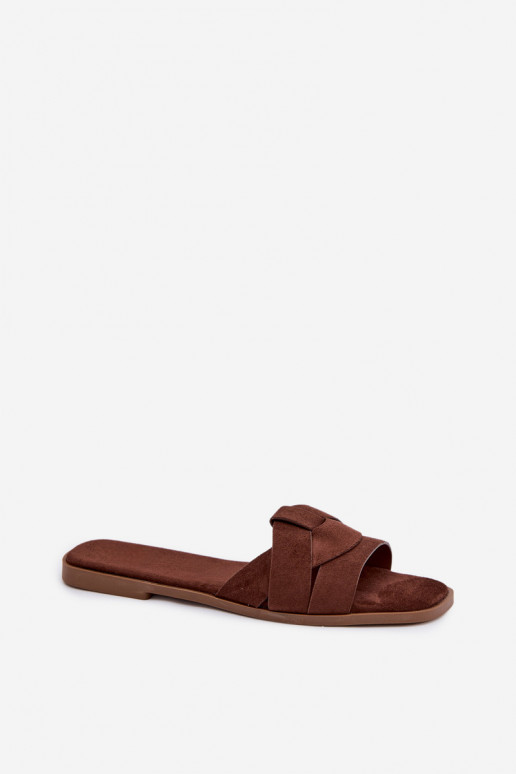 Šlepetės Moteriškas butas su juostelėmis iš eko zomšosoĮe CzekoladoĮe Florane